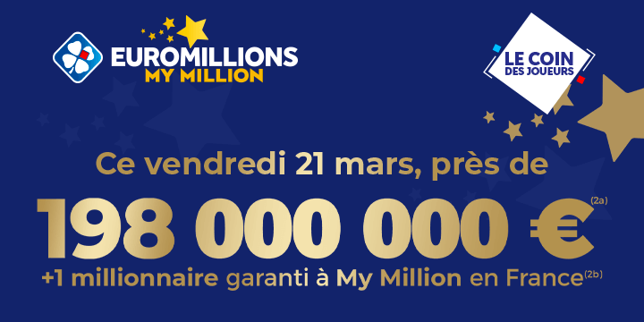 Jackpot EuroMillions : 198 M€ en jeu vendredi 21 mars