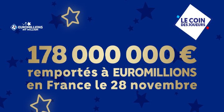 Un gagnant EuroMillions remporte 178 M€ en France